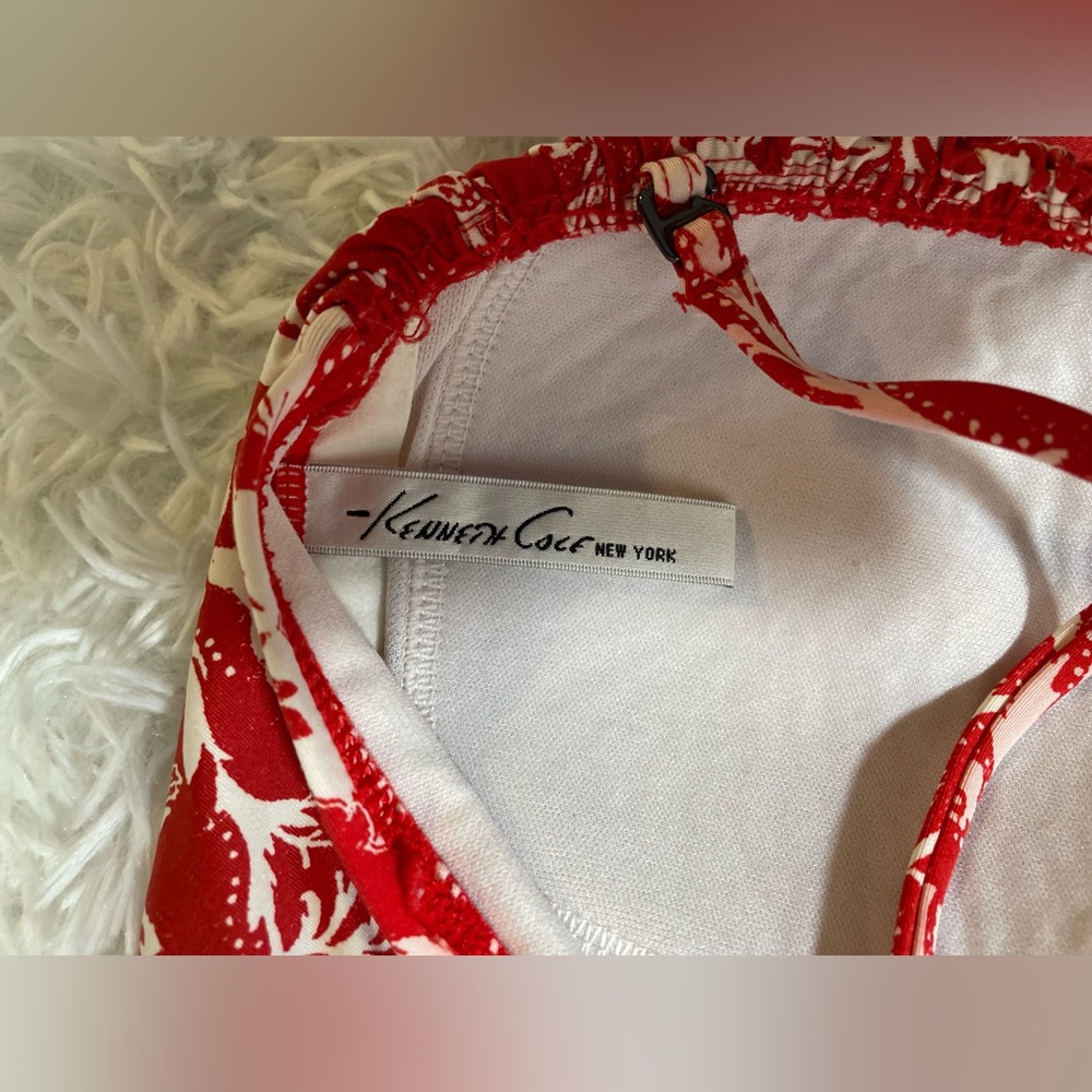 Kenneth Cole Resort Swim Dress One Piece Swimsuit Skirt Ruffle Floral Red S - Picture 10 of 11
